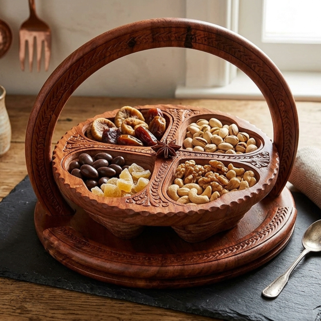 Wooden Dry Fruit Tukri – Handcrafted Serving Basket for Eid, Weddings & Gifting