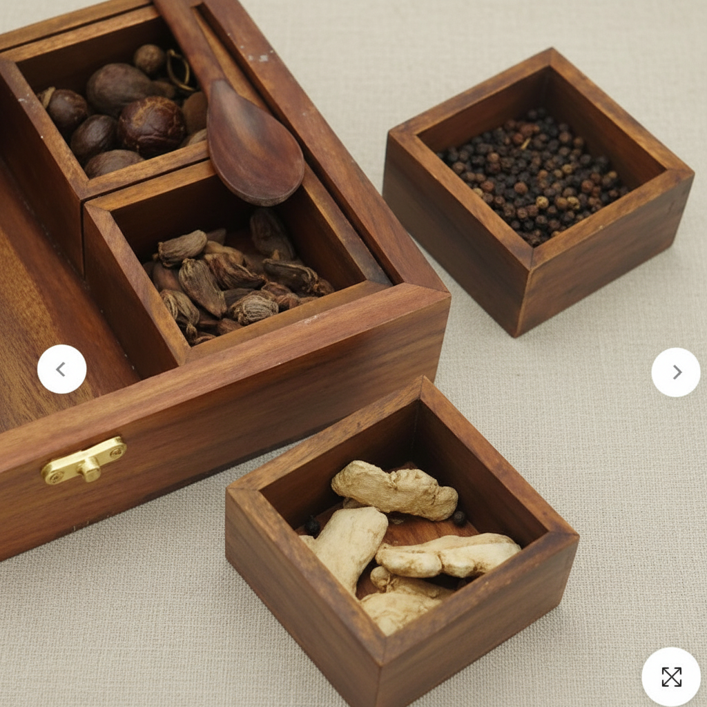 Carved Wooden Spice Box – Masala Dani Organizer Pakistan
