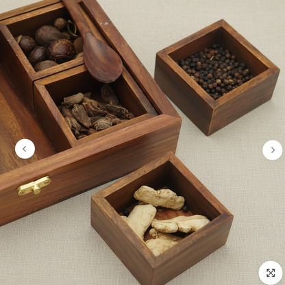 Carved Wooden Spice Box – Masala Dani Organizer Pakistan