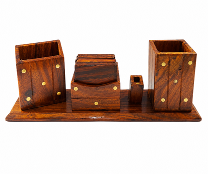 Wooden Desk Organizer Pen Stand in Pakistan – Handmade Office Table Organizer