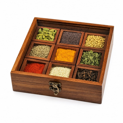 Carved Wooden Spice Box – Masala Dani Organizer Pakistan