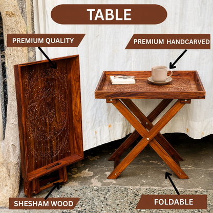 Hand-Carved Wooden Table – Premium Solid Wood with Elegant Craftsmanship