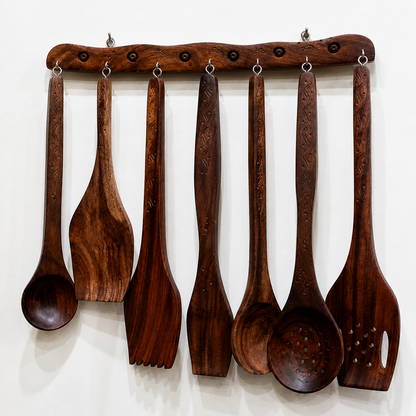 Kitchen Utensils Set, Wooden Cooking Utensil Set of 7