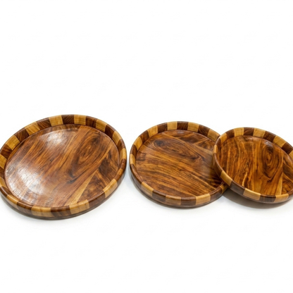 Tukri Wooden Plate Set (3 Pcs) – Handcrafted Wooden Dinner Plates for Serving & Dining
