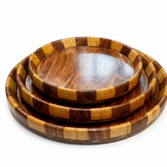 Tukri Wooden Plate Set (3 Pcs) – Handcrafted Wooden Dinner Plates for Serving & Dining