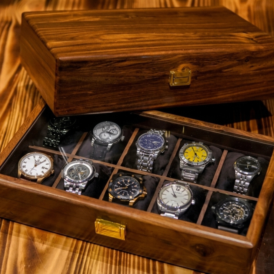 Premium Handmade Wooden Watch Organizer Box – 10 Slot Luxury Storage Case