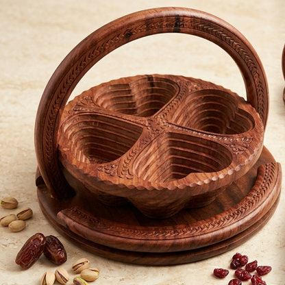 Wooden Dry Fruit Tukri – Handcrafted Serving Basket for Eid, Weddings & Gifting