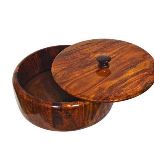 Handcrafted Wooden Roti Hotpot with Brass Work – Traditional Chapati Storage Box (No Steel Bowl)