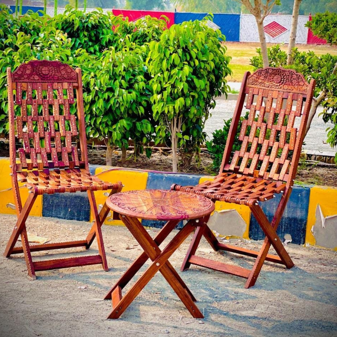 Premium Sheesham Wood Folding Chair Set – 2 Chairs + 1 Table