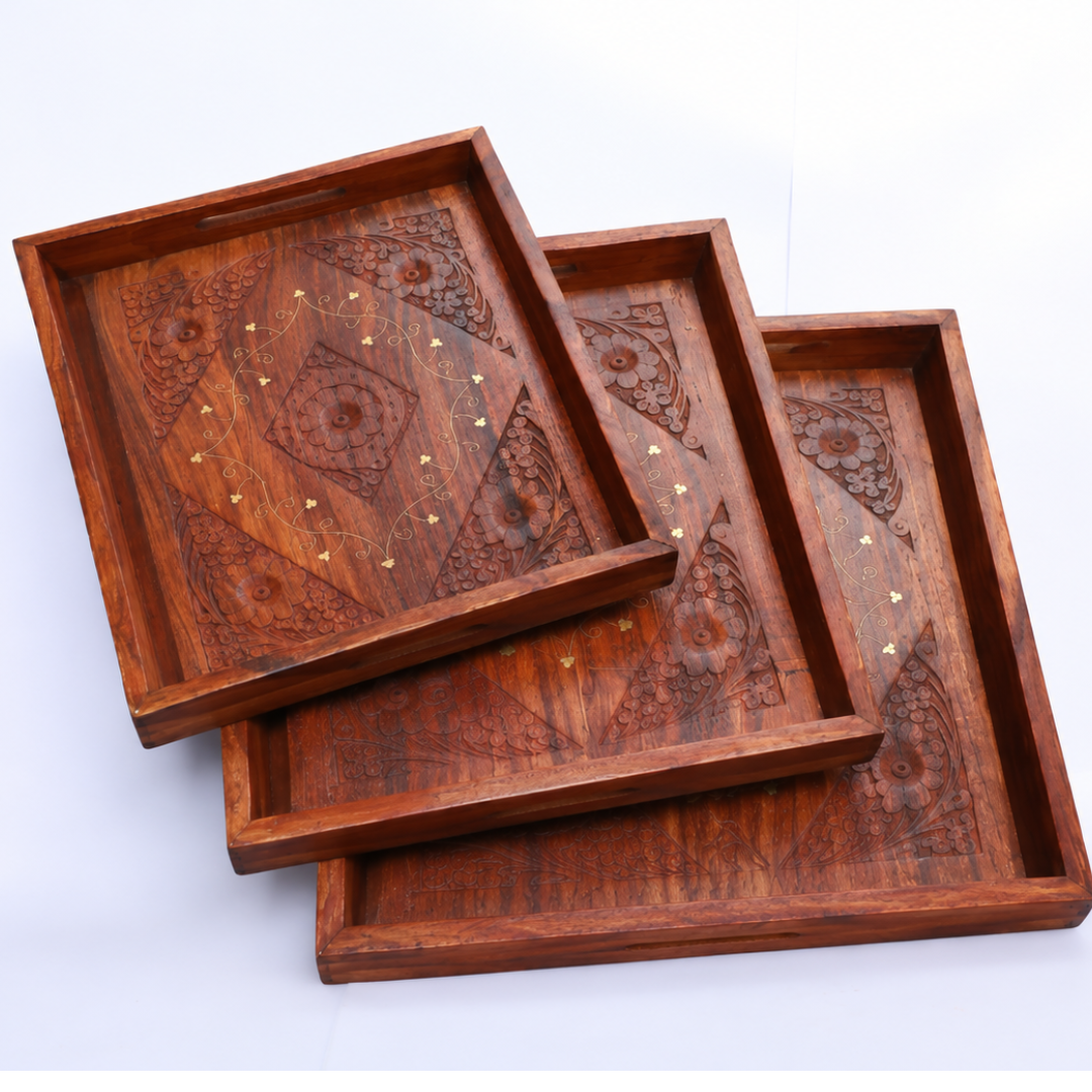 Set Of 3 Trays – Carving