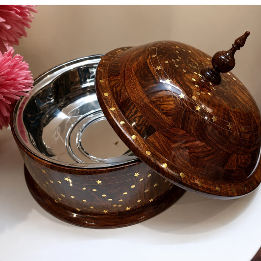 Turkish style wooden hotpot with steel plate antique brass work