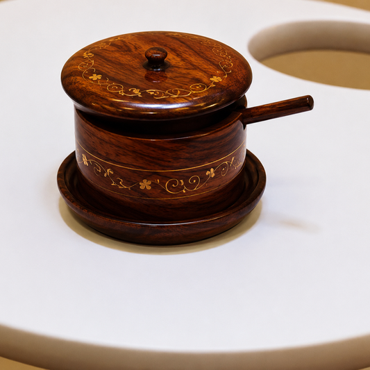 Handcrafted Wooden Sugar Pot with Lid & Spoon – Rustic Kitchen Sugar Bowl