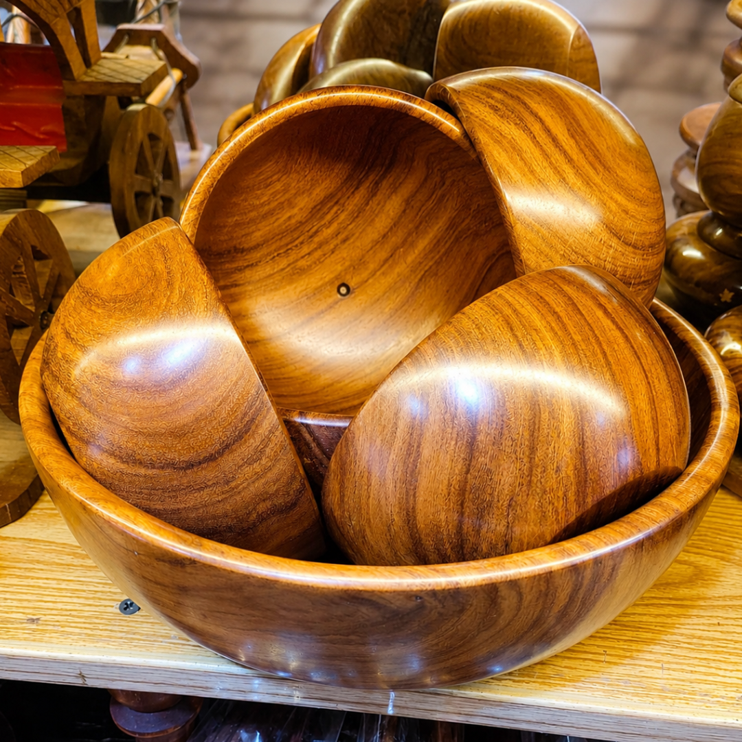 Premium Handmade Sheesham Wooden Bowl Set | 5-Piece Serving &amp; Decorative Bowl Set