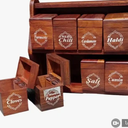 Handcrafted Wooden Masala Box with 8 Compartments – Traditional Indian Spice Organizer | Kitchen Spice Storage Container