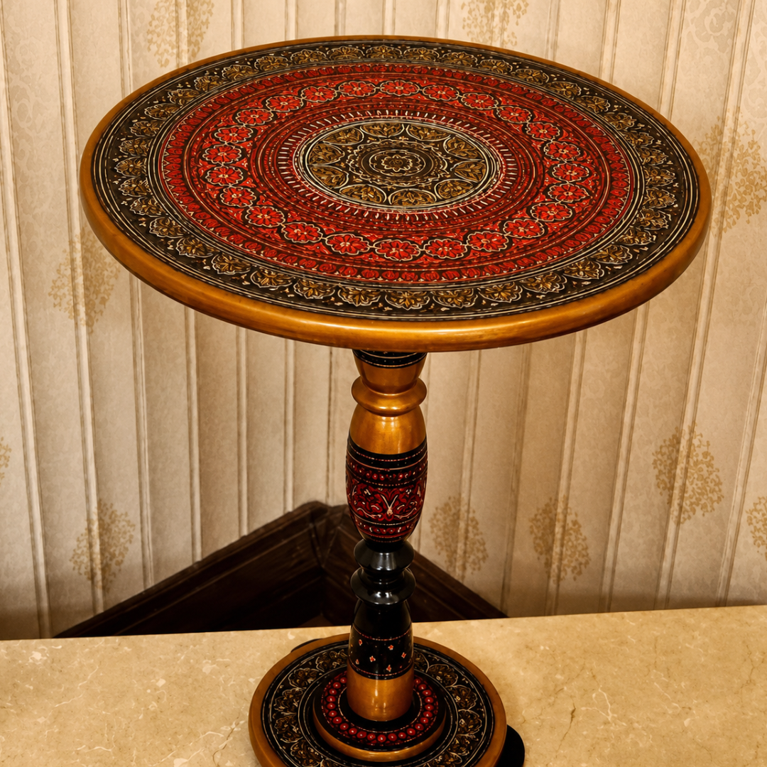 Handcrafted Naqshi Art Accent Table – Decorative Wooden Side Table