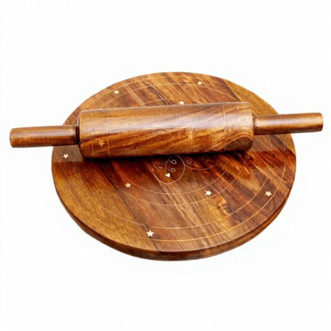 Deal 5 – Premium Wooden Hotpot (Without Steel Bowl) with Chakla Balan, Spoon Stand & 8-Piece Wooden Spoon Set