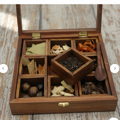 Carved Wooden Spice Box – Masala Dani Organizer Pakistan