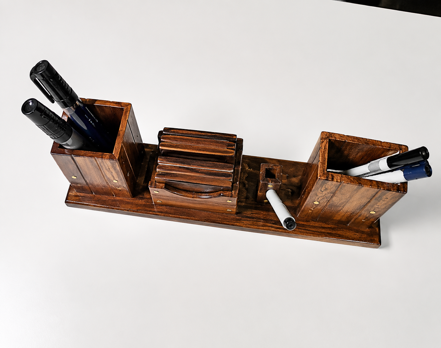 Wooden Desk Organizer Pen Stand in Pakistan – Handmade Office Table Organizer