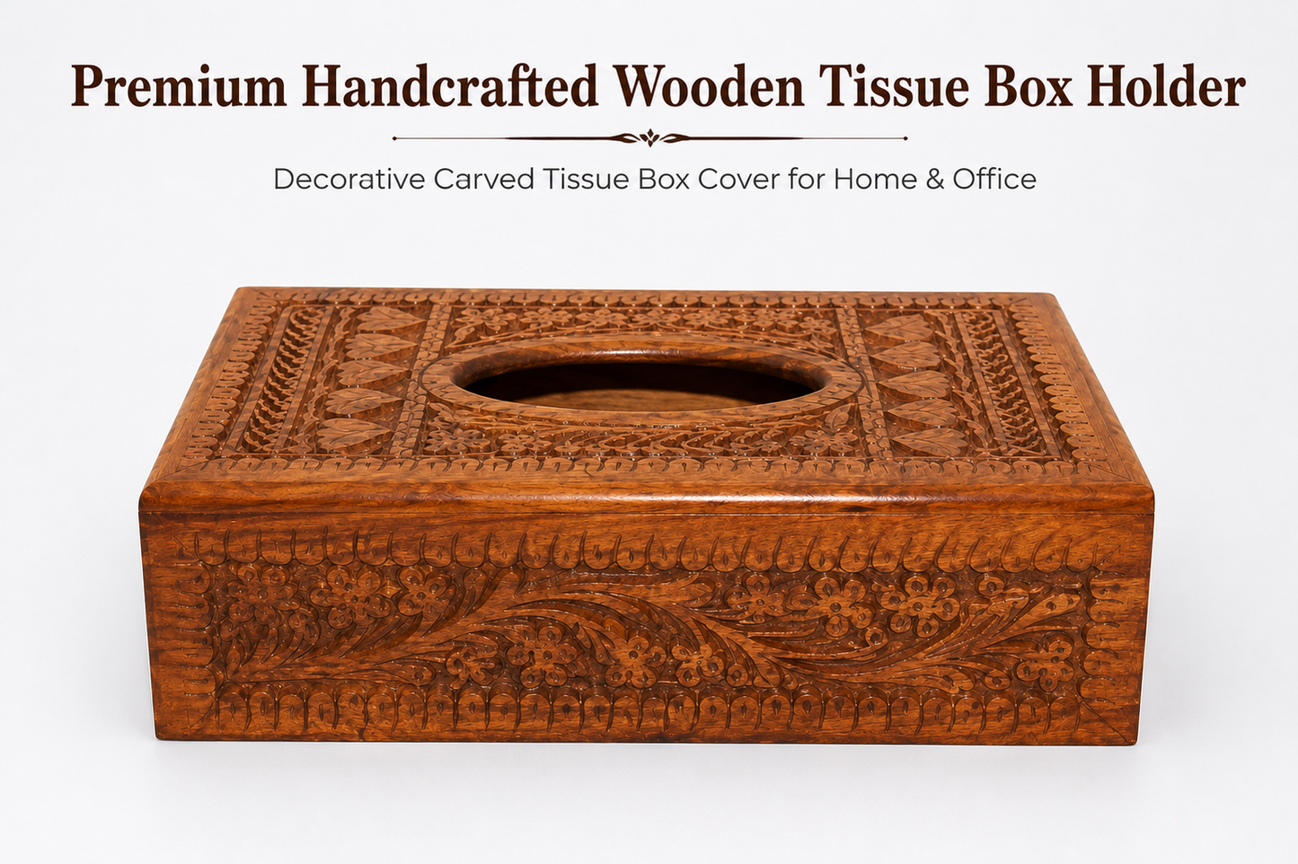 Premium Handcrafted Wooden Tissue Box Holder | Decorative Carved Tissue Box Cover for Home & Office