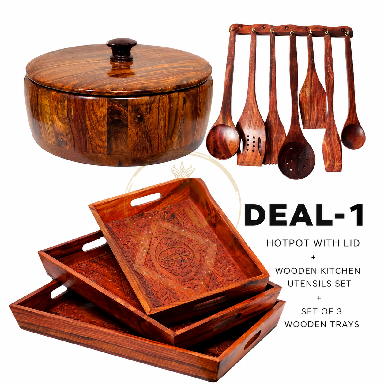 Deal 1| Wooden Hot Pot +7 Spoon Set + 3 Serving Trays | Limited Time Offer