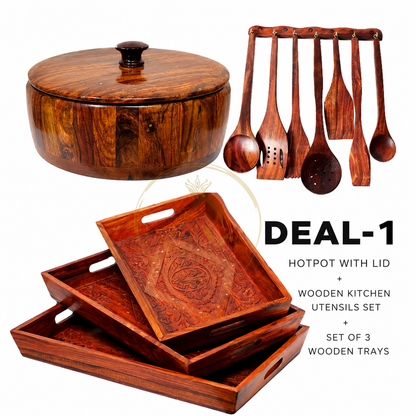 Deal 1| Wooden Hot Pot +7 Spoon Set + 3 Serving Trays | Limited Time Offer