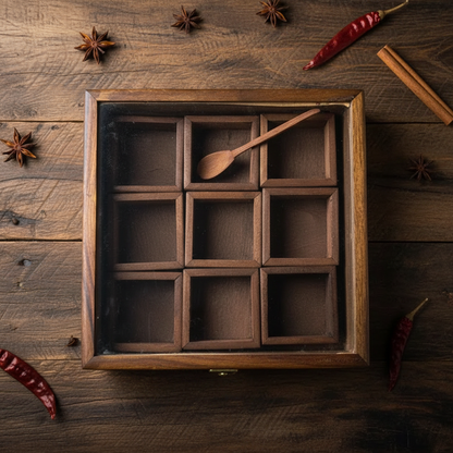 Carved Wooden Spice Box – Masala Dani Organizer Pakistan